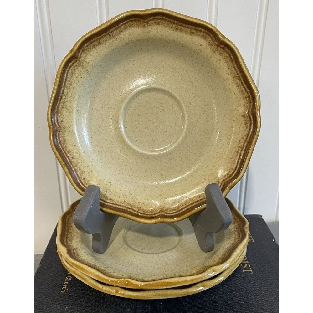 Set Of 3 Vintage MCM Mikasa Whole Wheat Saucers E8000 Stoneware 6.25